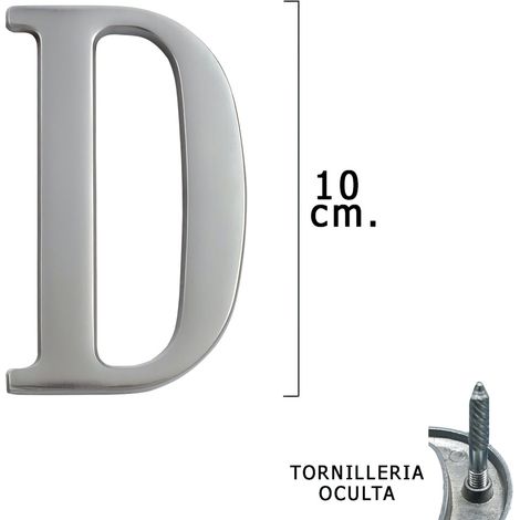 Metallbuchstabe "D" Silber Matt 10 cm. mit versteckten Schrauben (Blister 1 Stück)