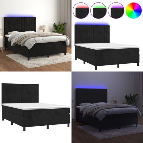 Boxspringbett mit Matratze & LED Schwarz 140x200 cm Samt - Boxspringbett - Doppelbett - Samtbett - Luxusbett - Schlafzimmermöbel - Home & Living