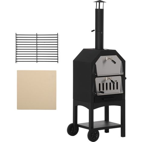 Holzkohle-Pizzaofen, Edelstahl-Gartengrill mit Thermometer, 64 x 54 x 160 cm