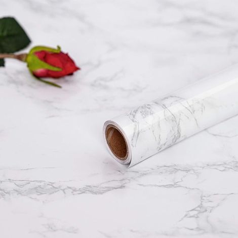 Marbre Papier Adhesif pour Meuble Porte Armoire Cuisine Decoratif Sticker Vinyle Film Autocollant Imperméable Gris 60X300cm (1/5)