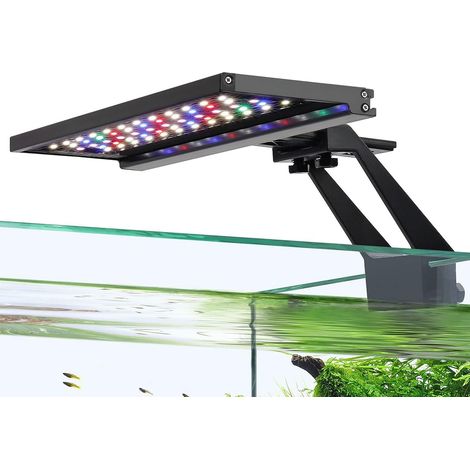 Clip on Aquarium Éclairage, 14W Éclairage Aquarium LED pour 28-48cm Réservoir Planté, Fish Tank Light Avec 9 Couleurs, Double Minuteur,Sunrise-Day-Sunset Moon, Minuterie Réglable (1/5)