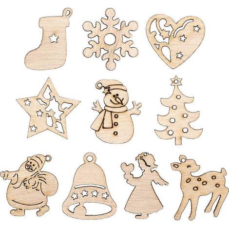 STOBOK Lot de 200 étiquettes suspendues en bois, motifs de Noël, pendentifs créatifs en bois naturel pour voiture, maison, sac ou portefeuille (1/2)