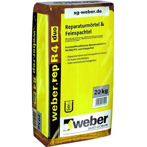 weber.rep R4 duo Reparaturmörtel & Feinspachtel Zementgrau, 20 kg (1/4)