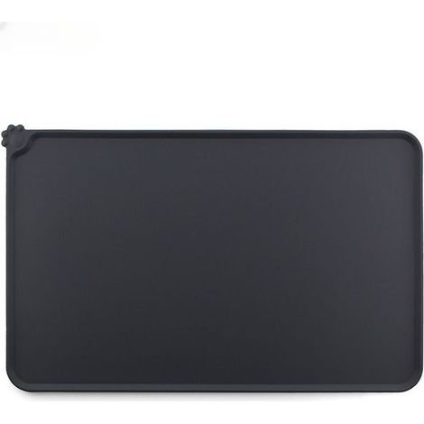 Tapis de table pour animaux - Tapis pour gamelle de chien et chat - Tapis antidérapant et imperméable - 48 x 30 cm - Noir - Silicone - Noir (1/5)