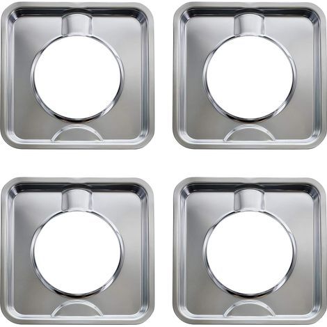 Bac de récupération des graisses carré chromé en 4 pièces pour cuisinière à gaz, bac de récupération des graisses carré pour cuisinière à gaz (1/5)