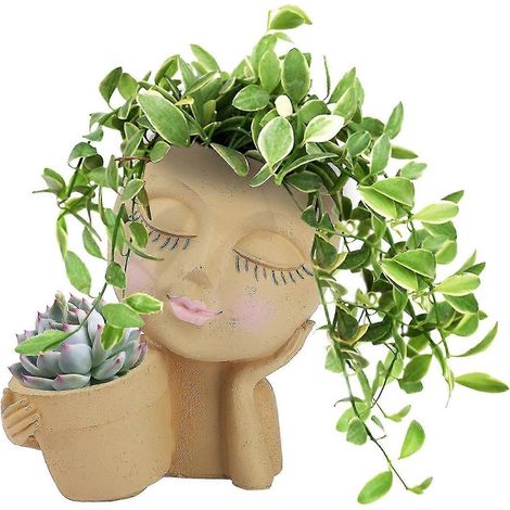 Sculpture de visage en résine pour double pot de fleurs - 22 x 21 x 15 cm, multicolore 2025 (1/5)