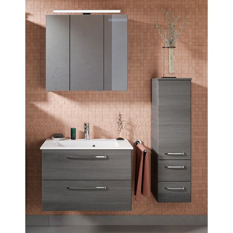 Badezimmer Set inkl. LED Aufbauleuchte TRENTO-66 in Graphit Struktur Nb., B/H/T: ca. 122/200/50 cm (1/5)