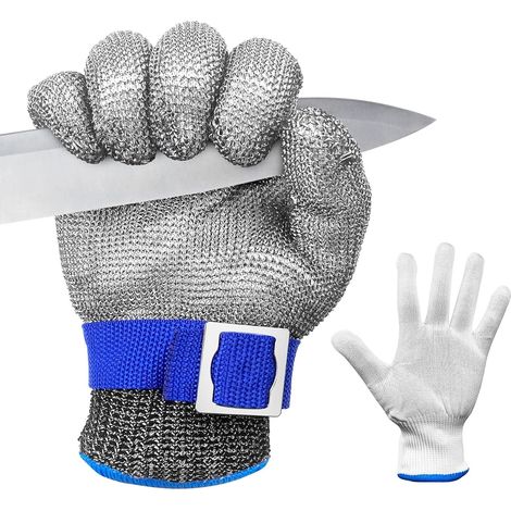 CSPARKV (24.5×10.5×24.5cm)Taille L gants anti coupure niveau 9, gant anti coupure cuisine, gant huitre protection, gant de boucher en maille, gants résistants coupures acier inoxydable, pour Découpe d (1/4)