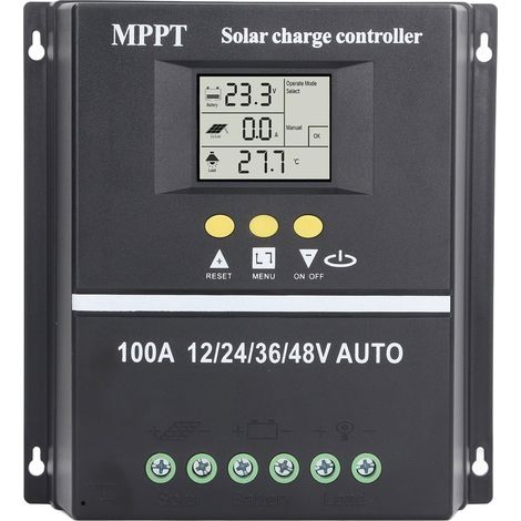 Jeffergarden Controlador de carga solar MPPT, puerto USB dual, pantalla LCD retroiluminada, regulador de panel solar adaptativo de 12 V, 24 V, 36 V y 48 V (1/5)