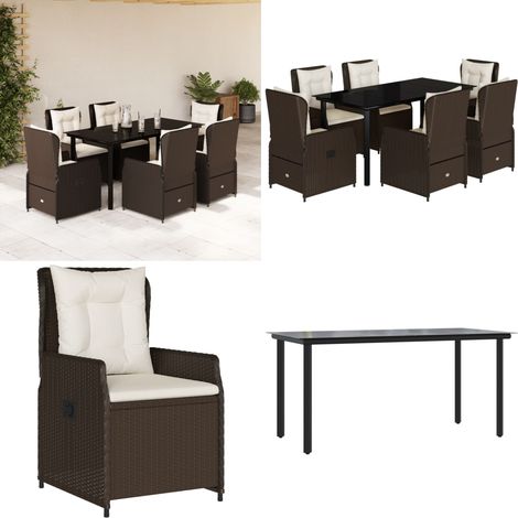 7-tlg. Garten-Essgruppe mit Kissen Braun Poly Rattan - Gartentisch - Gartenstuhl (1/5)