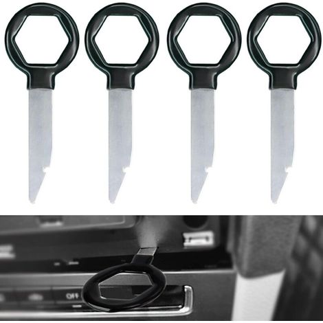 Chiavi per la rimozione dell'autoradio, strumenti per la rimozione dell'autoradio, chiavi per stereo, design ergonomico, acciaio inossidabile massiccio (nero) (1/4)