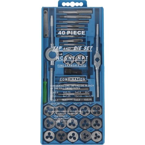 40 Pcs Tarauds et filières métrique, Métriques Jeu de tarauds et filières Set M3 à M12 Fiche de réparation de filetage (1/5)