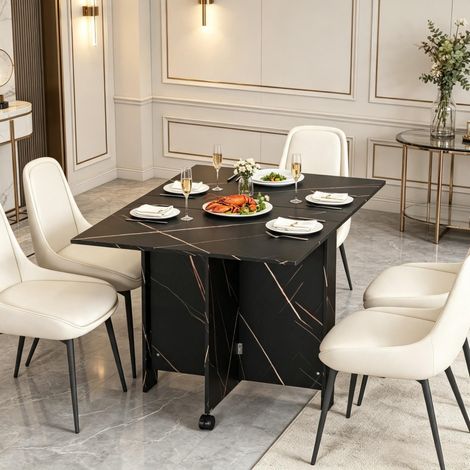 Tavolo da pranzo pieghevole ed estensibile 120 x 80 x 73 cm nero effetto marmo DESVIAE (1/5)