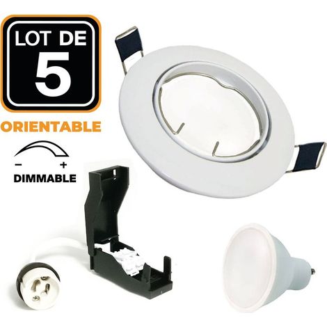 5 Spot encastrable orientable BLANC avec GU10 LED de 6W Dimmable (1/5)