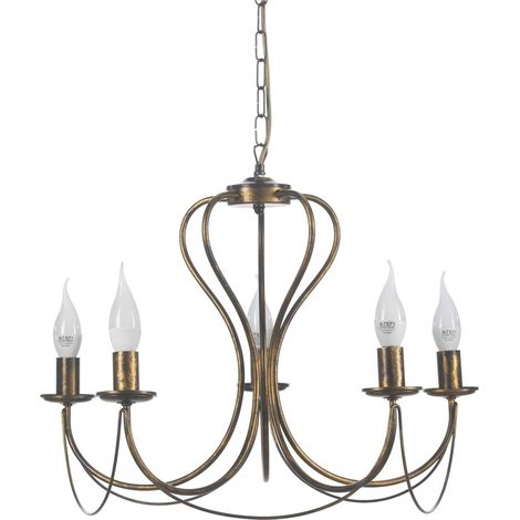 lustre 5 bras en métal marron avec nuances dorées (1/3)