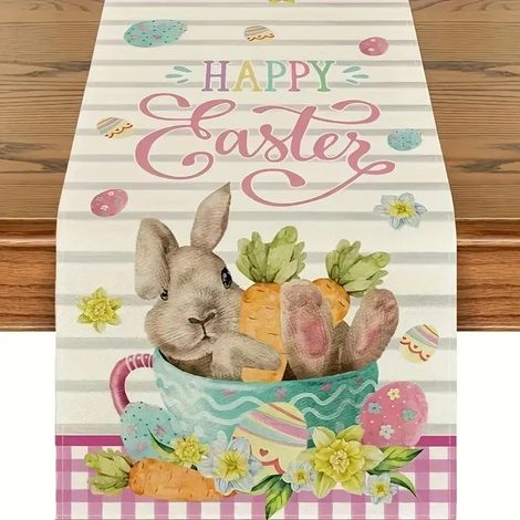 Nappe de Pâques en lin imprimé – Décoration de table printanière avec lapinStyle 133183cm Style 1 (1/5)