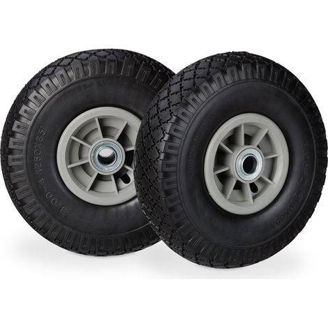Lot de 2 roues de brouette increvables 3.00-4 avec roulement à billes et surface profilée en caoutchouc noir (1/5)