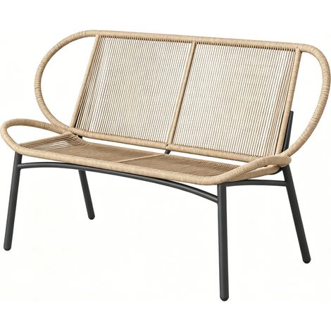 Banc style corde contemporain, banquette deux places à accoudoirs nœud, canapé salon détente (1/4)