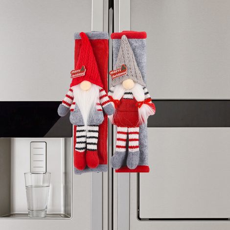 Lot de 2 housses de poignée de réfrigérateur de Noël, motif nain mignon, idéales pour décorer votre cuisine ou vos fêtes de Noël. (1/5)