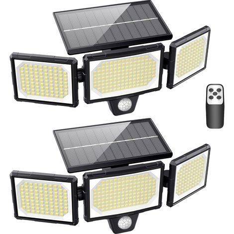 [Lot de 2] Lampes Solaires Extérieur Puissante - 304LED Projecteur Lumière Solaire Extérieure avec Détecteur de Mouvement, 320°éclairage Grand Angle IP65 Solaire éclairage Mural d'extérieur (1/5)