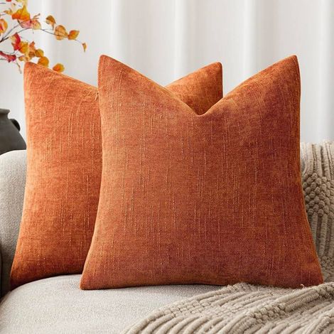 American Retro Soft Textured Chenille Throw Pillow Cover, Solid Color, Sofa Cover (without insert) -- Orange -- 6060 cm