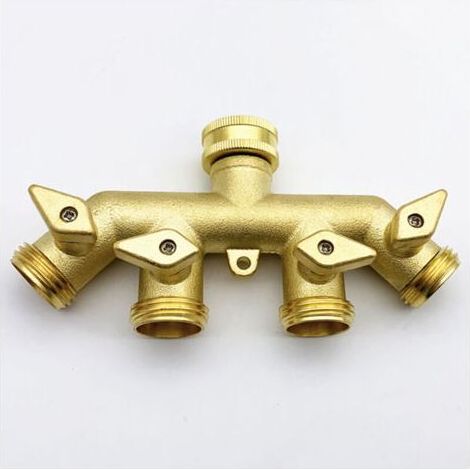 Distributeur de Tuyau (4 Voies), Arrosage en Laiton Adaptateur Diviseur à Quatre Voies Robinet à Tournant Sphérique Connecteur de Robinet (1/5)