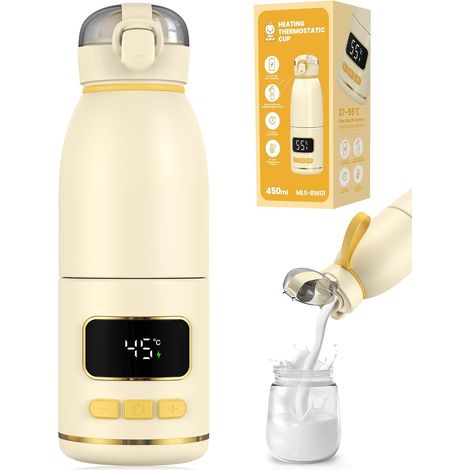 Calentador de biberones inalámbrico portátil, capacidad de 450 ml para leche materna, fórmula infantil o agua, batería de 15000 mAh, calentamiento rápido, control preciso de temperatura, vaso extraíbl (1/5)