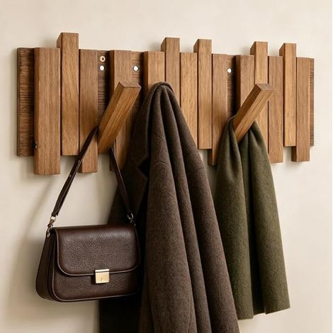 Porte-manteau mural en bois massif au design de touches de piano (1/3)