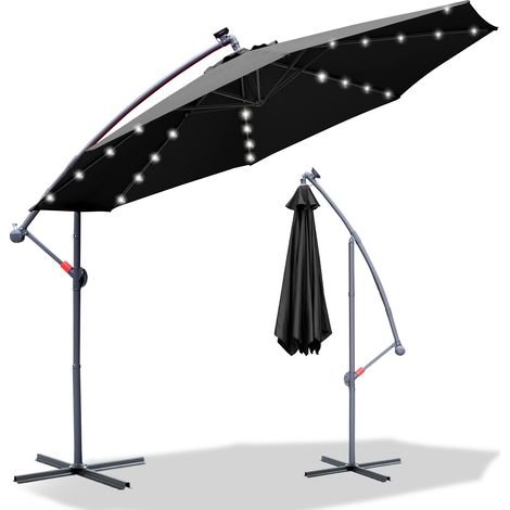 Parasol avec LED 350 cm Parasol de plage Parasol de marché Parasol de jardin Parasol de terrasse Rond UV30+, Gris (1/5)
