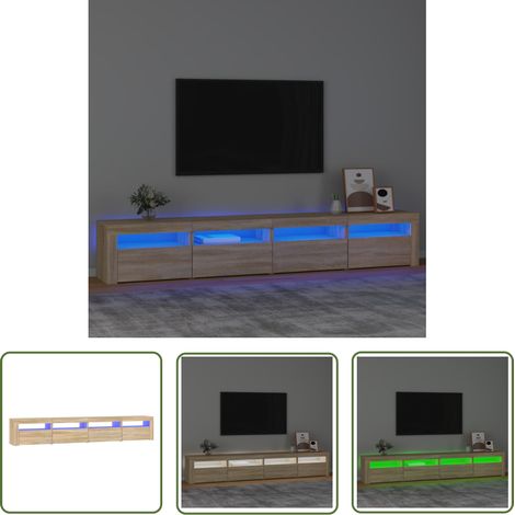 The Living Store Meuble TV avec lumières LED Chêne sonoma 240x35x40 cm - Meuble Tv - Meuble Tv Led - Meuble Tv Avec Étagères - Meuble Tv Design - Meuble Tv Moderne (1/5)