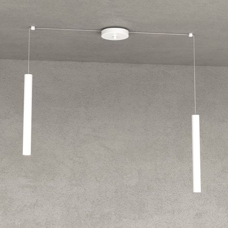 Lampadario top light round tube 1174 s2 gu10 led cilindro metallo moderno, finitura metallo bianco (1/4)