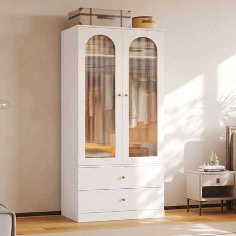 Armario ropero 89,5 x 50,5 x 200 cm de MDF y vidrio blanco, 2 cajones – MEUBLIV (1/5)