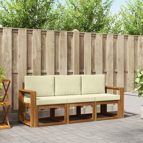 Outdoor-Sofagarnitur mit Kissen 3 pcs Natur und Creme (1/5)