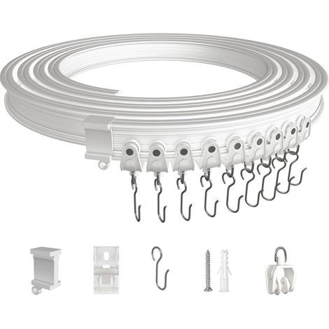 3 Mètres Rail de Rideau Plafond, Kit de Rail Rideau Flexible Pliable en ABS avec Poulies Silencieuses pour Separation de Piece, Rideaux, Chambre, Balcon, Bureau, Hôtel, Blanc (1/5)