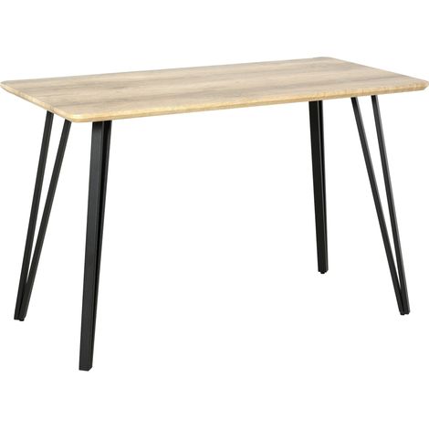 HOMCOM Esstisch im Industrial-Stil, 120x60x75 cm, Tischplatte aus hellem Eichen-MDF, schwarze Haarnadelbeine aus Metall, modernes Design, Esszimmer, Küche, kleiner Raum, robust und elegant.