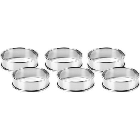 Seis aros para pasteles de 8 cm, aros para hornear, aros para muffins, redondos de acero inoxidable plateado, aptos para cocinar y hornear.