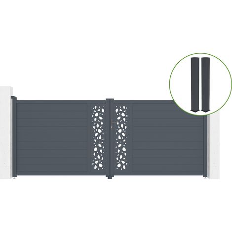 Puerta abatible 4m SUNNY H.160cm aluminio gris + 2 postes 20x20cm H.190cm (1/5)