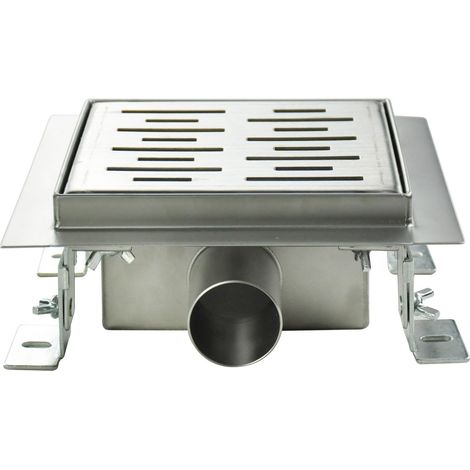FIZEO Caniveau de douche carré motif strié 12 x 12 cm siphon anti-odeurs, drainage 36l/min, hauteur réglable (1/5)