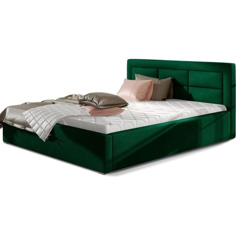 Lit moderne velours capitonné RIZARO - Avec ou sans rangement-Vert épinard-200x200-Version sommier et coffre (1/5)