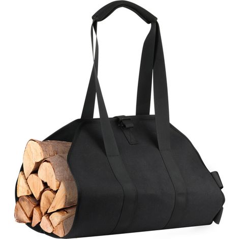 Firewood Log Carrier Bag with Handle - Large Durable Oxford Storage Bag - Lightweight and Portable - Heavy Duty - Waterproof - with Padded Straps for Carrying Wood - Black
