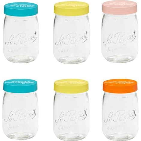 Bocal à vis orange 1 L – Lot de 6 bocaux en verre – Couvercle hermétique pour conservation – Compatible lave-vaisselle – Le Parfait