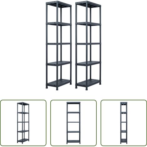 vidaXL Étagère de cuisine - Étagères de rangement 2 pcs Noir 125 kg 60x30x180 cm Plastique (1/5)