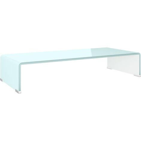 Meuble TV Support pour moniteur, Étagère TV, Meuble de Salon, 70 x 30 x 13 cm Verre Blanc OIB3250E (1/5)