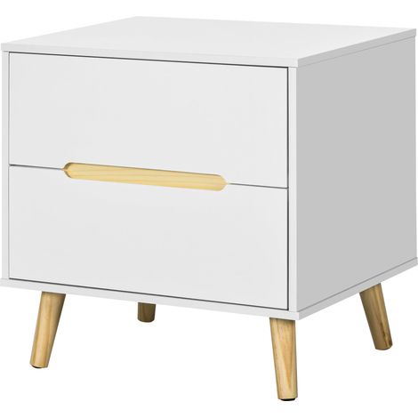 Table de nuit 2 tiroirs pattes bois blanc moderne 50x40x50,5 cm (1/5)