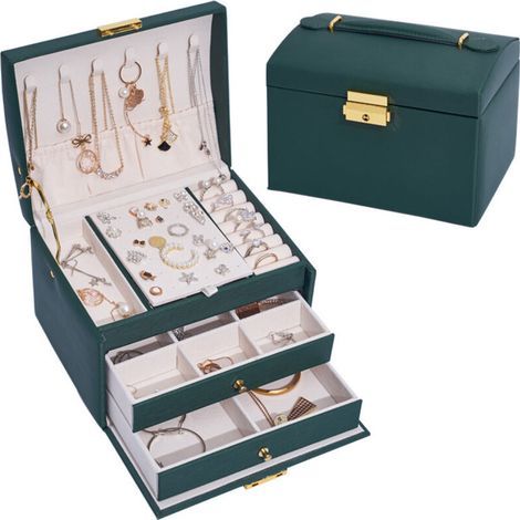 Boite a Bijoux Femme Fille(Vert Foncé), Boîte à Bijoux Coffret à Bijoux Rangement Bijoux Organisateur pour Bagues Bracelets Boucles d'oreilles Montres Lunettes Cadeaux de Noël (1/5)