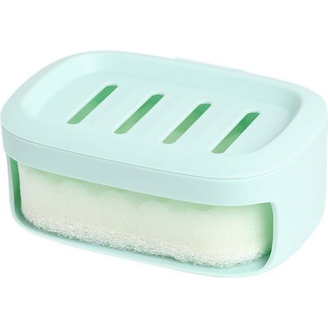 Boîte À Savon Murale À Ventouse - Porte-Savon Double Avec Éponge - Pour Salle De Bains Cuisine Lavabo - 13,5 X 9,5 X 5,5 Cm