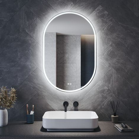 SONNI Badspiegel Wandspiegel mit Beleuchtung Anti-Beschlag, LED Ovaler Badspiegel mit Steckdose 3 Lichtfarben Dimmbar und Memory-Funktion, 800 x 500 mm