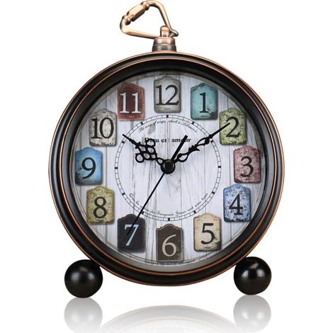 Sveglia in metallo, 12,7 cm, analogica, stile retrò, di grandi dimensioni, silenziosa, a batteria, sveglia potente, orologio da tavolo silenzioso (vari colori) (1/5)