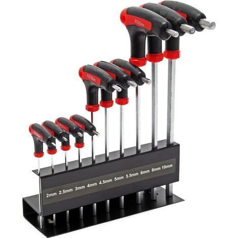 Kit 11 Pièces Clés Allen Hexagonales T avec Support, Mâle, Poignée en Forme de T (1/5)