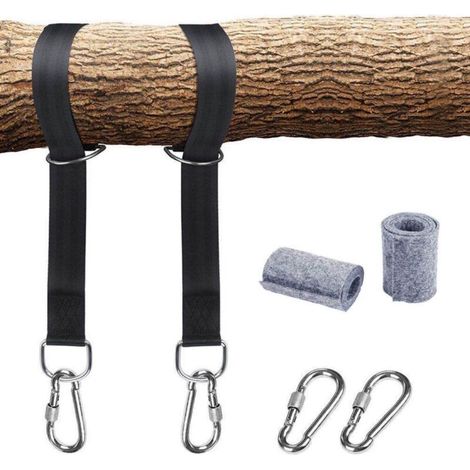 Hammock strap, tree swing strap, hammock attachment for trees 2 x 150 cm with D-ring - Two carabiners - Maximum load 500 kg (1/2)